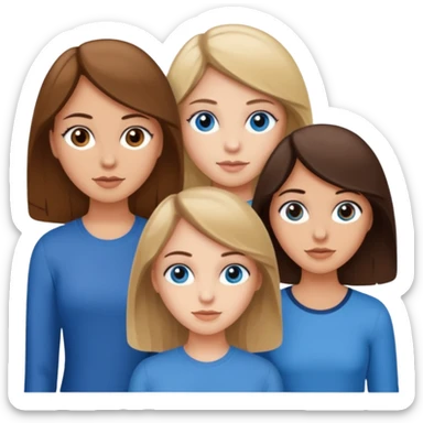 three friends: one girl who is white, has brown hair and brown eyes; one girl who is dirty blonde with blue eyes; one girl who is tan with dark brown hair and dark brown eyes sticker
