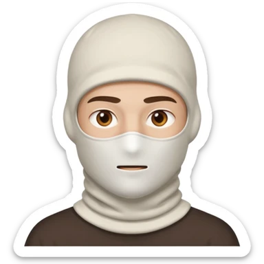 head of a guy with brown eyes wearing a white balaclava without a mouth, with a neutral expression sticker