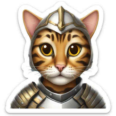 Bengal cat wearing a shiny armor holding a sord sticker