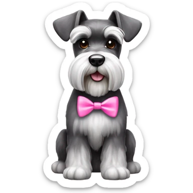 a salt and pepper miniature schnauzer with a pink bow sticker
