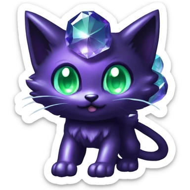 Shiny, Sparkly, Black Dark-type-Fairy-Type-Psychic-Ice-type-Fakémon-Cat Purple eyes, green gem, full body sticker
