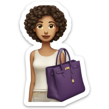 Skinny latino with short curly hair carrying an Hermes Birking bag sticker