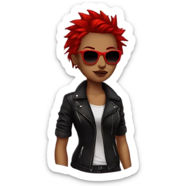 Female punk,sun glasses, red and black short hair sticker