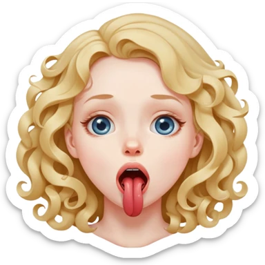 A girl with loose curls strangling her self with eyes looking up and  tongue slightly out of her mouth  sticker