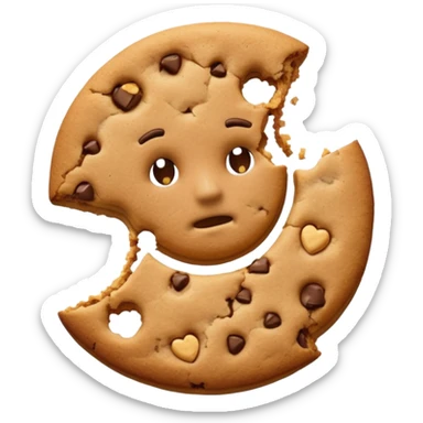 {
    "type": "object",
    "look": "broken cookie man, missing bite, crumbs on edge, front view",
    "description": "a cookie man partially eaten, showing a bite mark and rough crumbs"
  } sticker