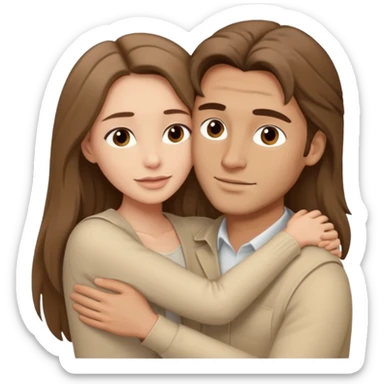 A white handsome man with brown hair in pale beige clothes supports and hugs a beautiful woman with long hair in pale beige clothes sticker