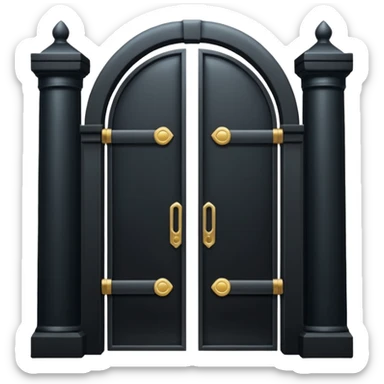 iOS emoji, minimal dark gate, sealed door, flat design sticker