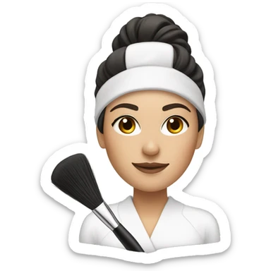 Brunette Esthetician wearing white holding a fan brush sticker