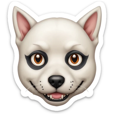 tattooed scary looking dog with heavy face tattoes, white dog and piercings sticker