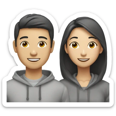 asian boy in grey hoodie talking with female friend sticker