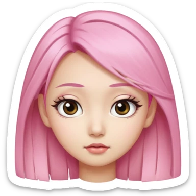 An Asian girl with pink-blonde hair, big eyes, thick eyebrows, and long eyelashes; only her head... sticker