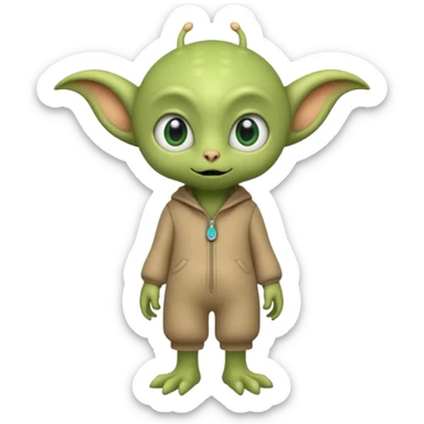 full body cute peacefull alien furry with 2 legs and eye stalks stands upright and looks intelligent ...wears clothing. not green..looks happy and cudly... doesnt have eyes on face, there is a stalk coming from top of head with a single large eye sticker