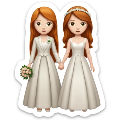 two girls getting married. one long haired ginger in a suit. one brunette in a dress sticker