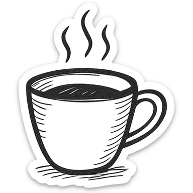 hand drawn outlined icon of a coffee cup, no fill sticker