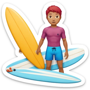 red haired asian surfer with surfboard  sticker