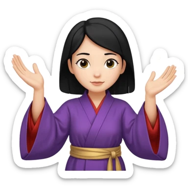 female wizard with black hair in a low bun with both hands palm up sticker