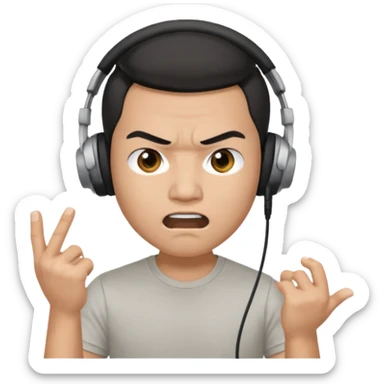 asian Male, angry, wearing headphone having mic, t-shirt 
 sticker