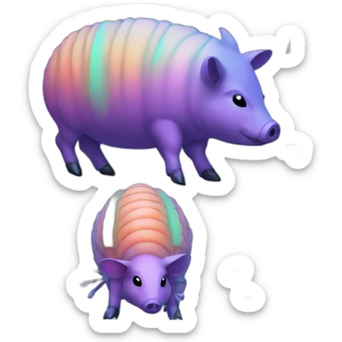 Vaporwave spotted cyan purple green orange gradient pig armadillo cow centipede insect sticker