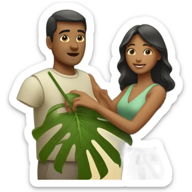 woman fanning a man with palm leaves sticker