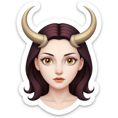 Woman with subtle horns, smooth skin and sharp gaze, divine corruption sticker