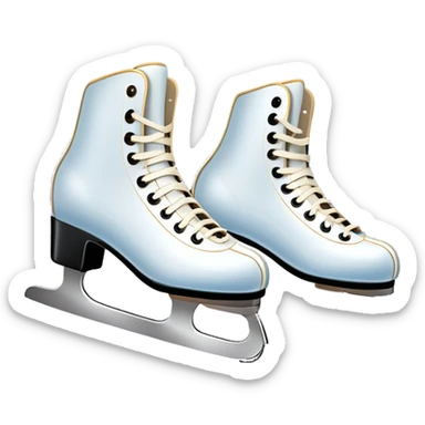 An icon showing a pair of elegant ice skates gliding across a smooth, frozen rink with snowflakes in the air. In the background, twinkling lights, winter trees, and cheering spectators create a festive atmosphere. Transparent background highlights the grace and charm of ice skating. sticker