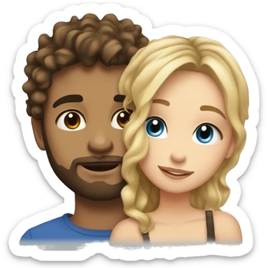 Guy with scruff with brunette curly wavy hair and blue eyes kissing pretty blonde girl with layered hair and hazel eyes  sticker