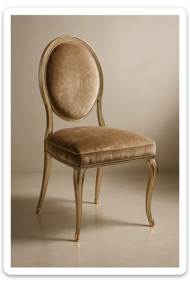 a glamorous dining chair, elegant, with metallic accents, plush upholstery, and a touch of sparkle sticker