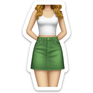 Realistic A-line high waisted green denim skirt, isolated sticker