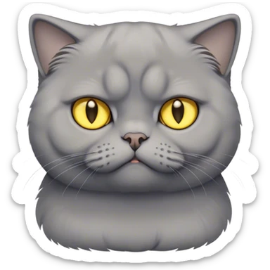 Cinematic Comical Grey Scottish Fold Cat Portrait Emoji, Adorable folded ears accentuating its round face, head tilted with a scrunched, grumpy expression, sleek soft grey fur with subtle blue undertones, large, striking yellow eyes, Simplified yet sharp features, highly detailed, glowing with a slightly sarcastic glow, high shine, poised but with a comically displeased demeanor, stylized with an air of playful disdain, focused yet unimpressed, soft glowing outline, capturing the essence of a grumpy yet endearing kitty with the classic Scottish Fold charm, so lifelike it feels like it could give you an exaggerated sigh and a disapproving stare at any moment! sticker