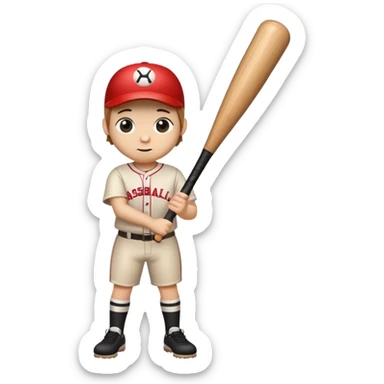 a wooden log trunk with thin legs, a cute face, holding a baseball bat sticker