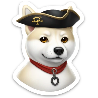A white shiba inu with a onepiece pirate hat sticker