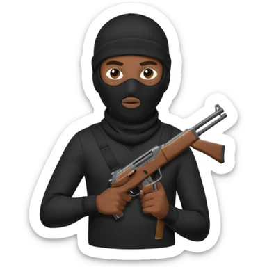 black guy thug with ski mask and gun wearing black shirt sticker