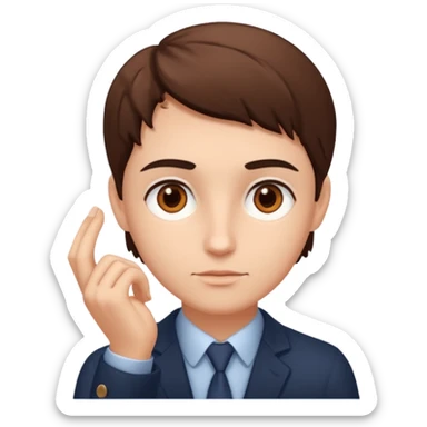 entepreneur deeply thinking. asking question. interested face. hand showing the deep interest in the topic sticker