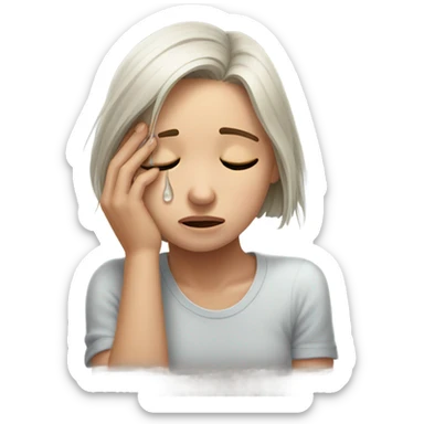 close-up portrait of crying girl head laying on arm  sticker