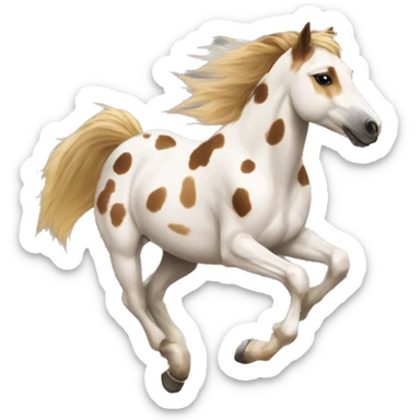 Scruffy scarred scratched scratches scratch scars Piebald tricolor palomino yellow brown pony with dark brown spots galloping running sticker