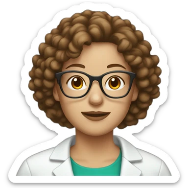 pharmacist white woman brown curly hair glasses sticker