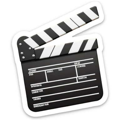 Ultra simplified movie clapper with black and white colors, two simple rectangles with a diagonal line, minimal design sticker