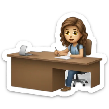 Brown hair Student white struggling with pc sticker