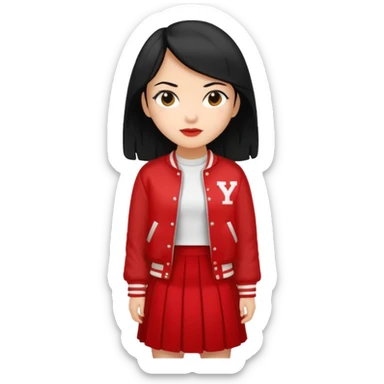 black color long hair girl with varsity jacket and log long skirt sticker