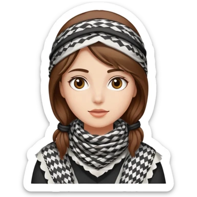 A girl wearing a Palestinian keffiyeh, brown hair, beautiful and fair skinned sticker