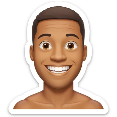 smiling black man with big teeth, standard male haircut, oval face, Rio de Janeiro theme, no glasses, carioca sticker