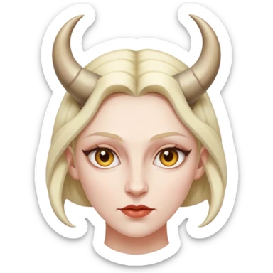 Woman with subtle horns, smooth skin and sharp gaze, divine corruption sticker