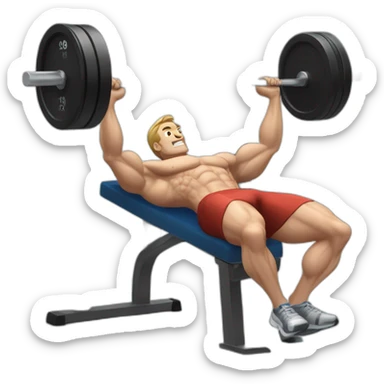 white man on musculation bench with portable computer used as dumbbels doing bench press sticker