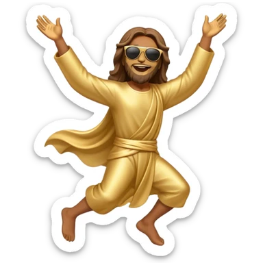 dancing figure of rejoicing Jesus with  sunglases golden  sticker