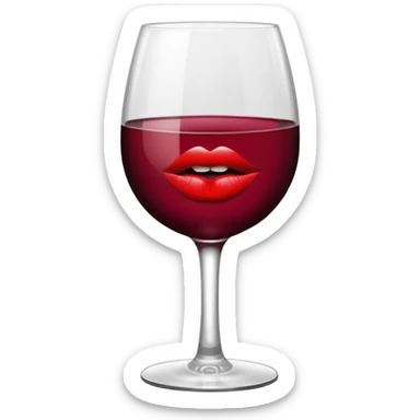 wine glass half full of red wine with a lipstick kiss print on the rim sticker