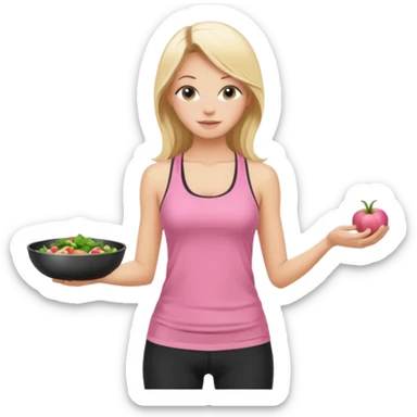 Render from knees up, view from the back, fair skinned woman, thin, long blond hair, cooking dinner in kitchen, pink loose tank top, showing natural B cup breast shape SFW, black yoga pants, perfect booty sticker
