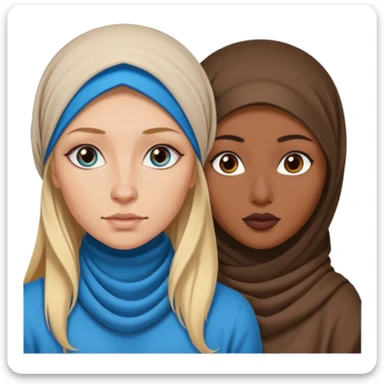 white girl with long blonde hair, blue eyes, tattoos, a septum nose piercing, and a dark skinned woman in a hijab with brown eyes sticker