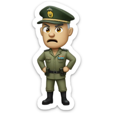 cyan beret bald angry 50 years old man no hair furious very angry frown with khaki idf uniform ultra furious sticker