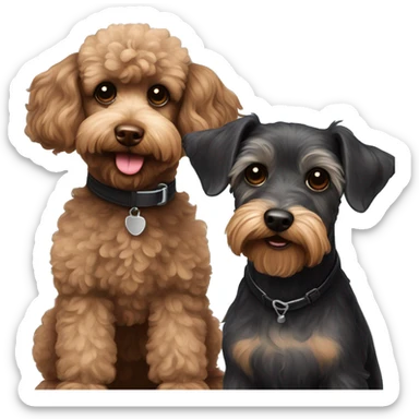 Brown toy poodle and black mini schnauzer looking happy  sticker