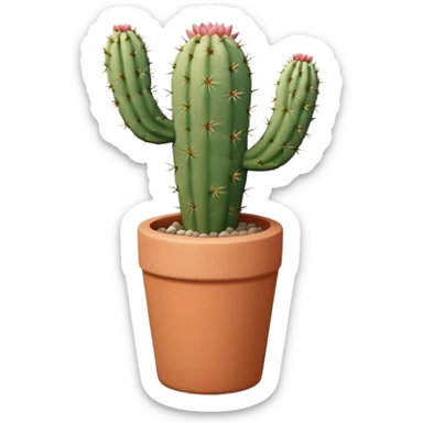 A ceramic pot in a pastel terracotta color, shaped like a cylinder, with a tall pot containing a desert cactus. sticker